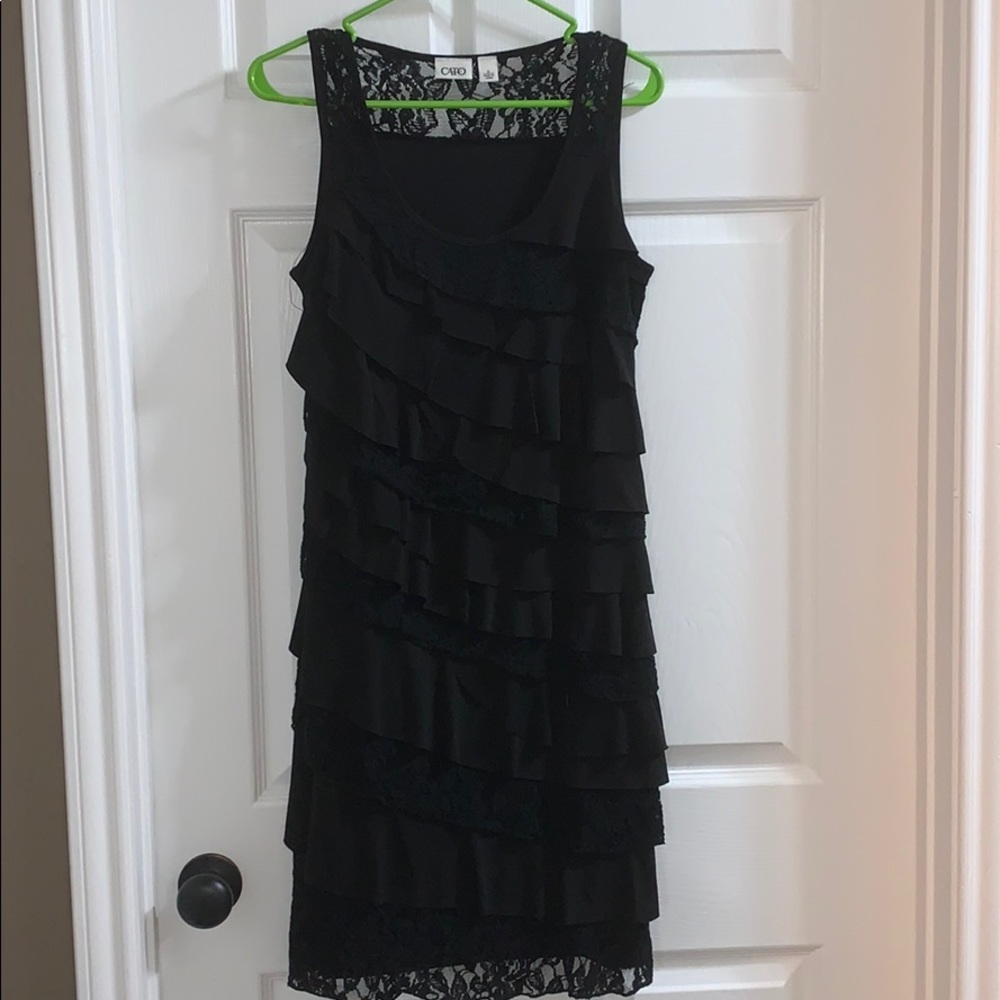 Black lace&fabric layered dress